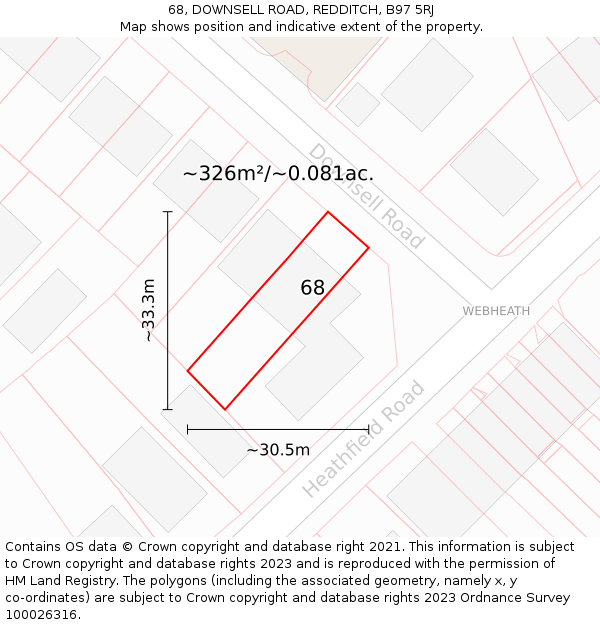 68, DOWNSELL ROAD, REDDITCH, B97 5RJ: Plot and title map