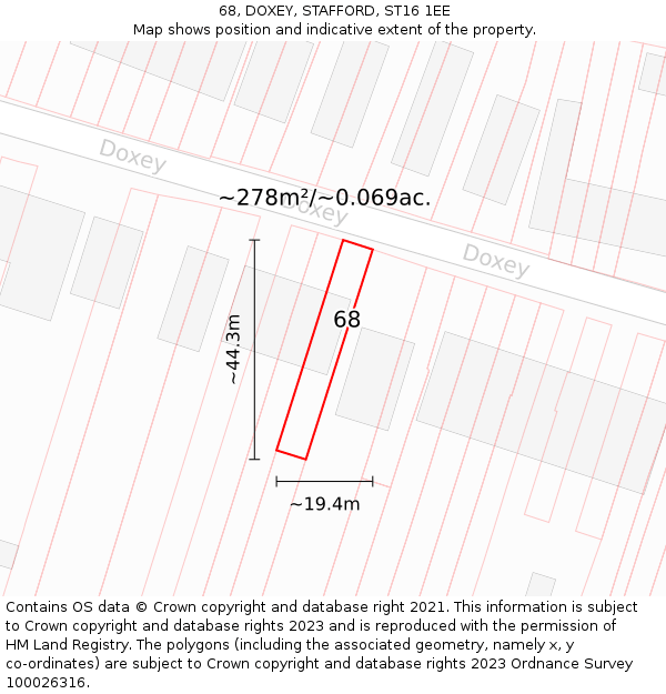 68, DOXEY, STAFFORD, ST16 1EE: Plot and title map