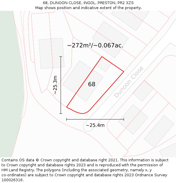 68, DUNOON CLOSE, INGOL, PRESTON, PR2 3ZS: Plot and title map