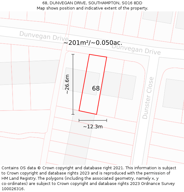 68, DUNVEGAN DRIVE, SOUTHAMPTON, SO16 8DD: Plot and title map