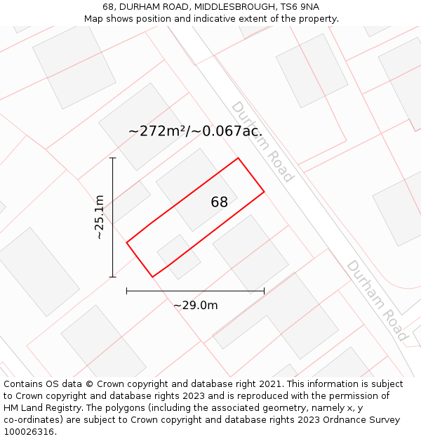 68, DURHAM ROAD, MIDDLESBROUGH, TS6 9NA: Plot and title map