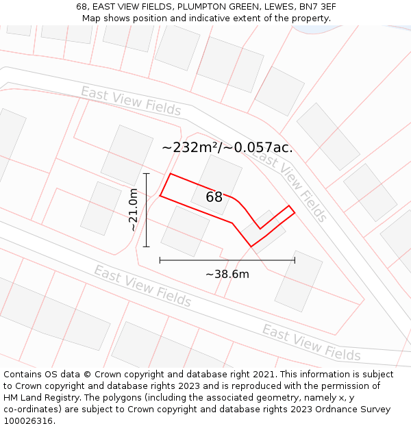 68, EAST VIEW FIELDS, PLUMPTON GREEN, LEWES, BN7 3EF: Plot and title map