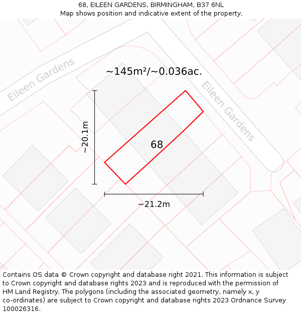 68, EILEEN GARDENS, BIRMINGHAM, B37 6NL: Plot and title map