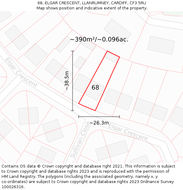 68, ELGAR CRESCENT, LLANRUMNEY, CARDIFF, CF3 5RU: Plot and title map