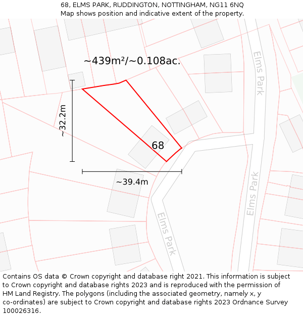 68, ELMS PARK, RUDDINGTON, NOTTINGHAM, NG11 6NQ: Plot and title map