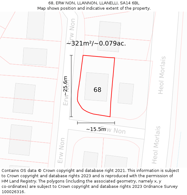 68, ERW NON, LLANNON, LLANELLI, SA14 6BL: Plot and title map