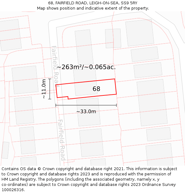 68, FAIRFIELD ROAD, LEIGH-ON-SEA, SS9 5RY: Plot and title map