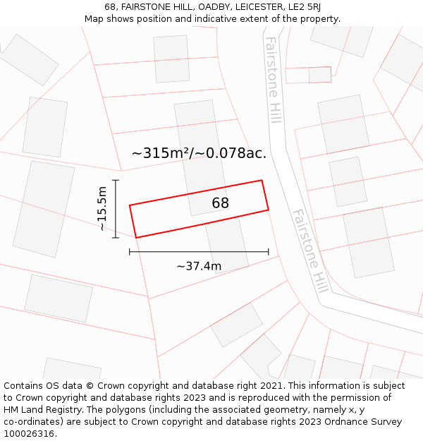 68, FAIRSTONE HILL, OADBY, LEICESTER, LE2 5RJ: Plot and title map