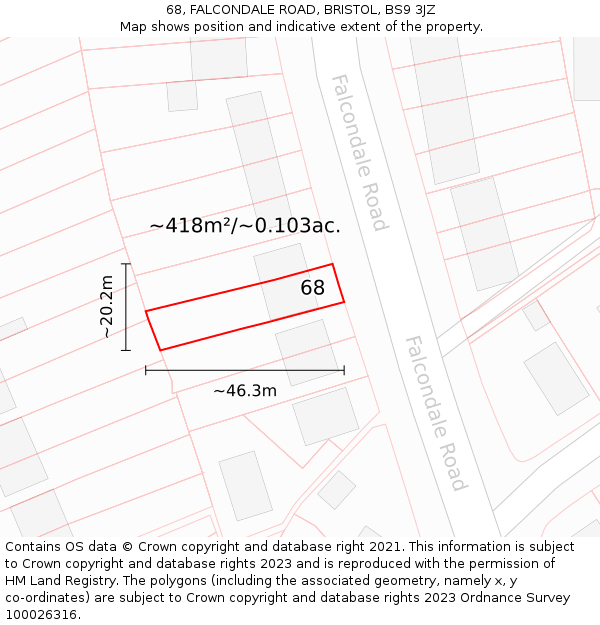 68, FALCONDALE ROAD, BRISTOL, BS9 3JZ: Plot and title map