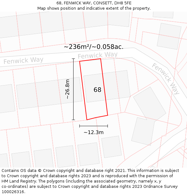 68, FENWICK WAY, CONSETT, DH8 5FE: Plot and title map