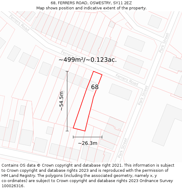 68, FERRERS ROAD, OSWESTRY, SY11 2EZ: Plot and title map