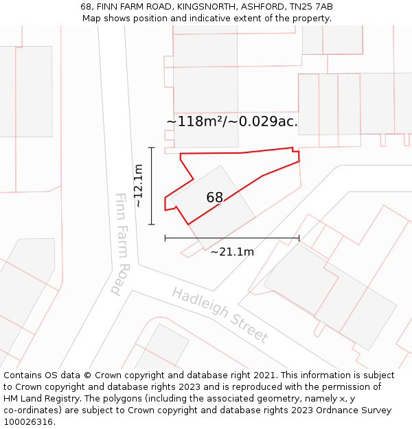 68, FINN FARM ROAD, KINGSNORTH, ASHFORD, TN25 7AB: Plot and title map