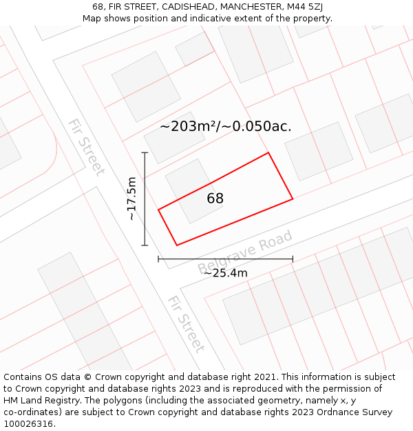 68, FIR STREET, CADISHEAD, MANCHESTER, M44 5ZJ: Plot and title map