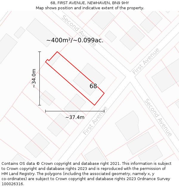 68, FIRST AVENUE, NEWHAVEN, BN9 9HY: Plot and title map