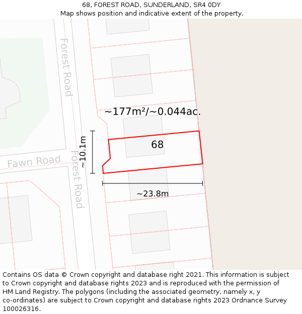 68, FOREST ROAD, SUNDERLAND, SR4 0DY: Plot and title map