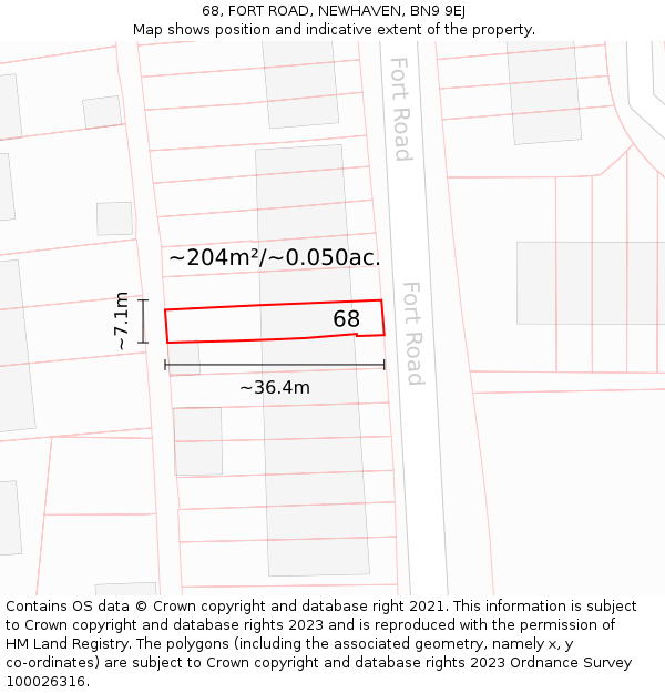 68, FORT ROAD, NEWHAVEN, BN9 9EJ: Plot and title map