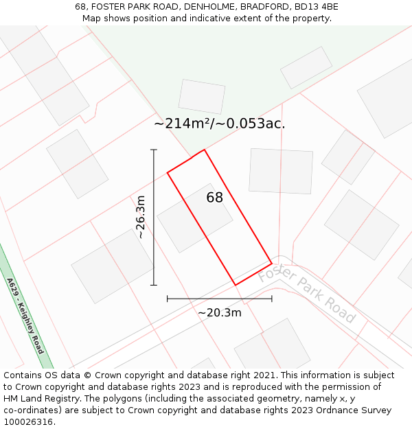 68, FOSTER PARK ROAD, DENHOLME, BRADFORD, BD13 4BE: Plot and title map