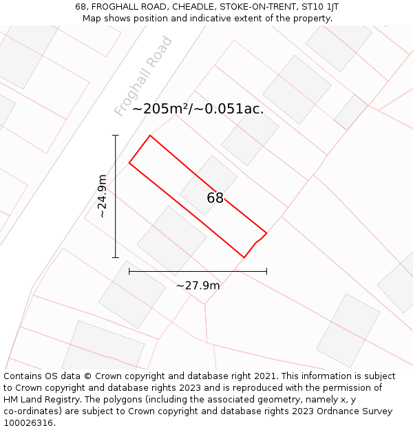 68, FROGHALL ROAD, CHEADLE, STOKE-ON-TRENT, ST10 1JT: Plot and title map