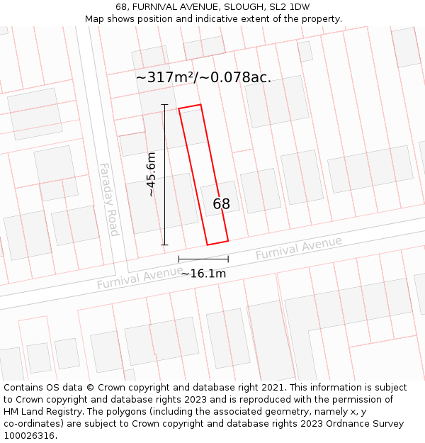 68, FURNIVAL AVENUE, SLOUGH, SL2 1DW: Plot and title map