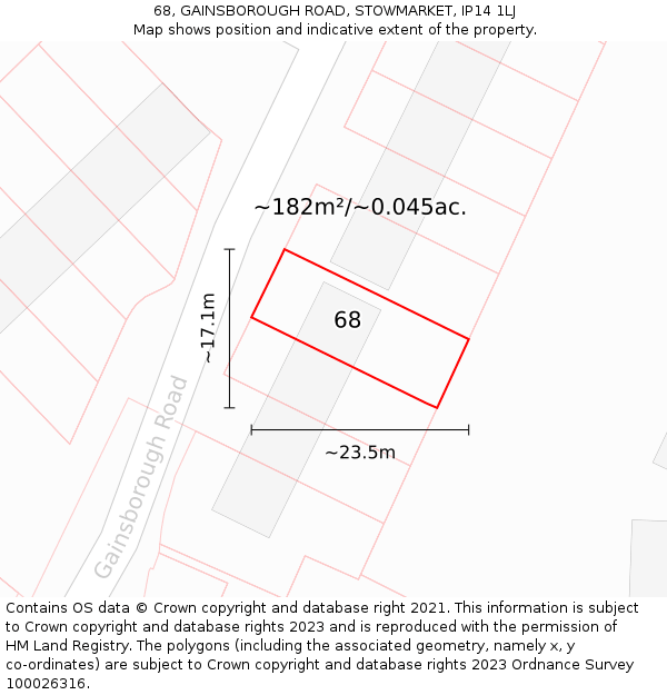 68, GAINSBOROUGH ROAD, STOWMARKET, IP14 1LJ: Plot and title map