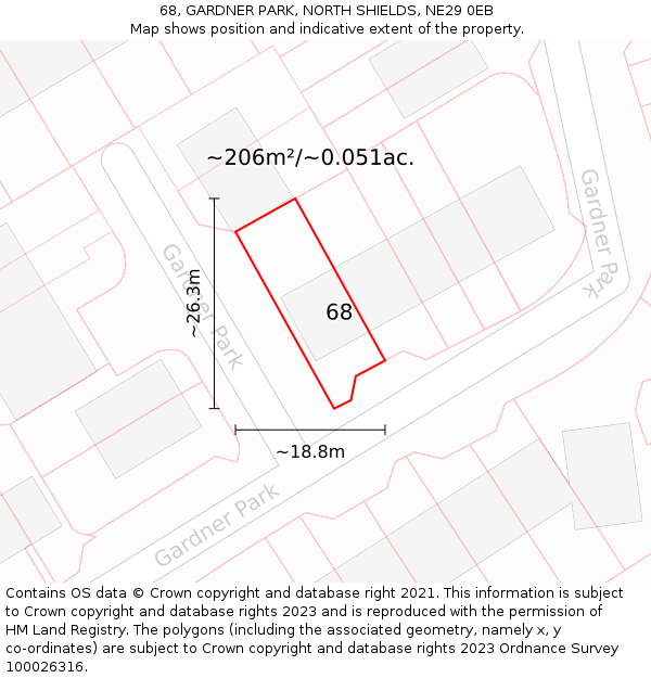 68, GARDNER PARK, NORTH SHIELDS, NE29 0EB: Plot and title map