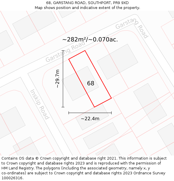 68, GARSTANG ROAD, SOUTHPORT, PR9 9XD: Plot and title map