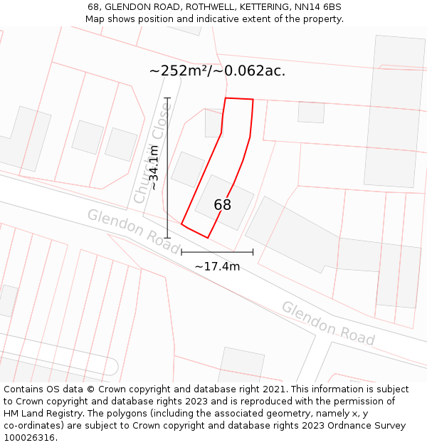 68, GLENDON ROAD, ROTHWELL, KETTERING, NN14 6BS: Plot and title map