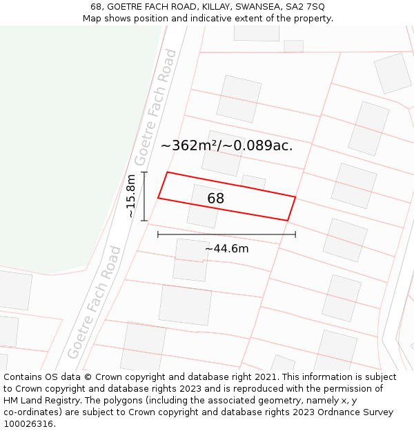 68, GOETRE FACH ROAD, KILLAY, SWANSEA, SA2 7SQ: Plot and title map