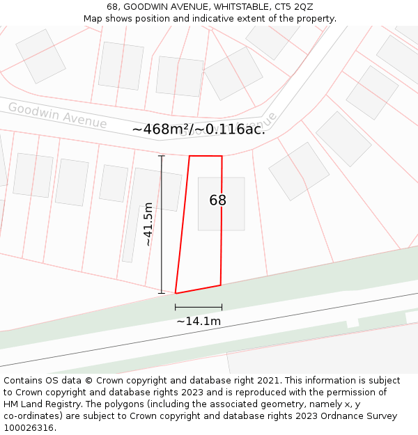 68, GOODWIN AVENUE, WHITSTABLE, CT5 2QZ: Plot and title map