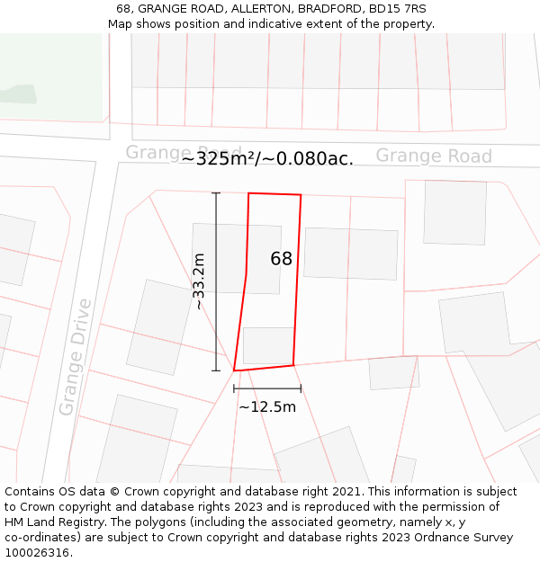 68, GRANGE ROAD, ALLERTON, BRADFORD, BD15 7RS: Plot and title map