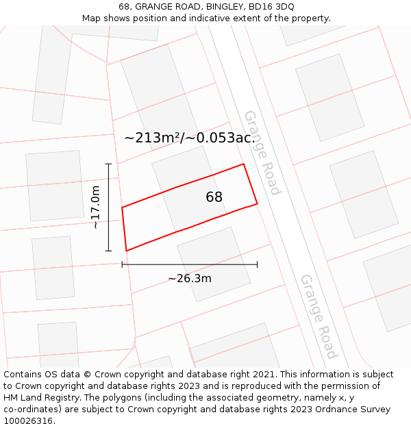 68, GRANGE ROAD, BINGLEY, BD16 3DQ: Plot and title map