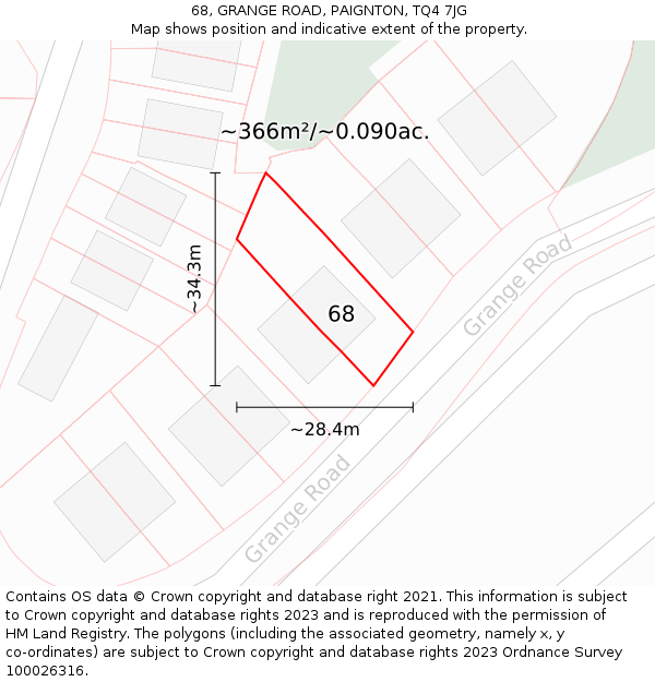 68, GRANGE ROAD, PAIGNTON, TQ4 7JG: Plot and title map