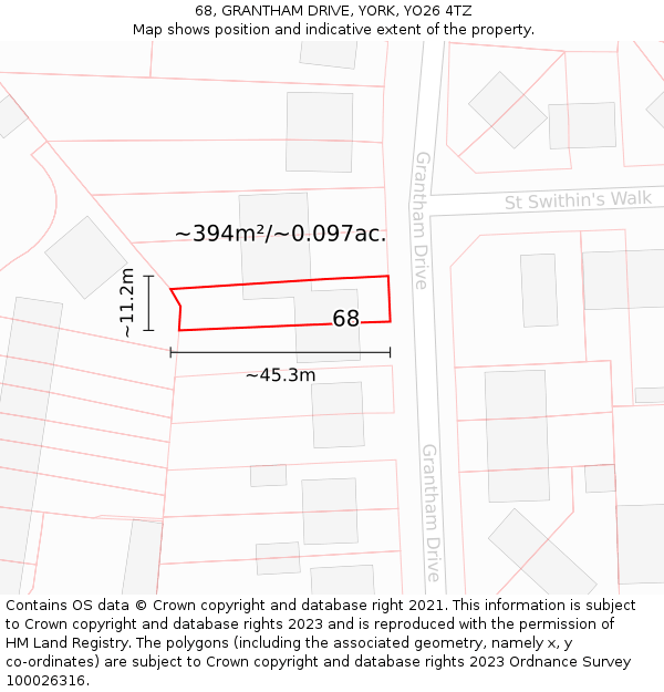 68, GRANTHAM DRIVE, YORK, YO26 4TZ: Plot and title map