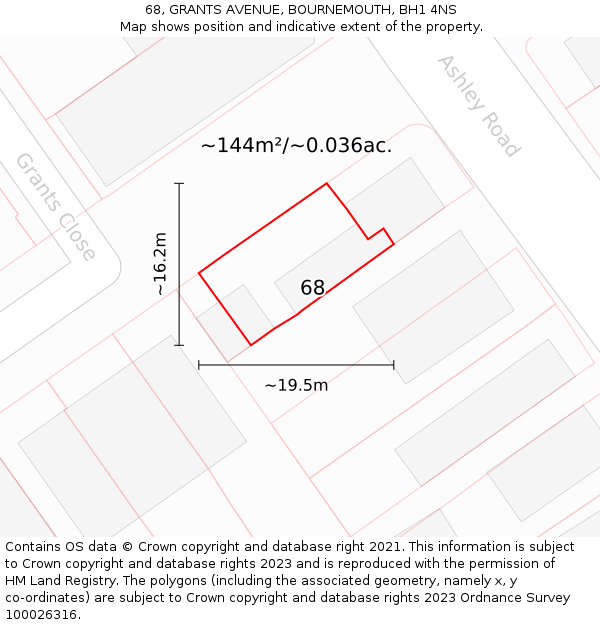 68, GRANTS AVENUE, BOURNEMOUTH, BH1 4NS: Plot and title map