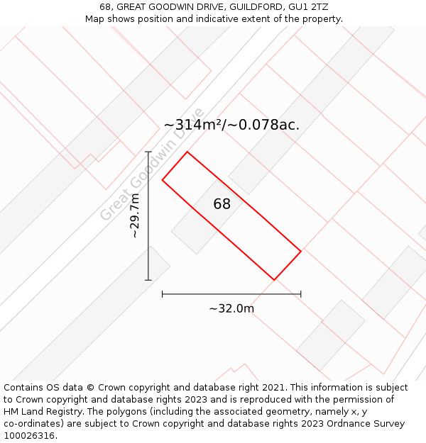 68, GREAT GOODWIN DRIVE, GUILDFORD, GU1 2TZ: Plot and title map