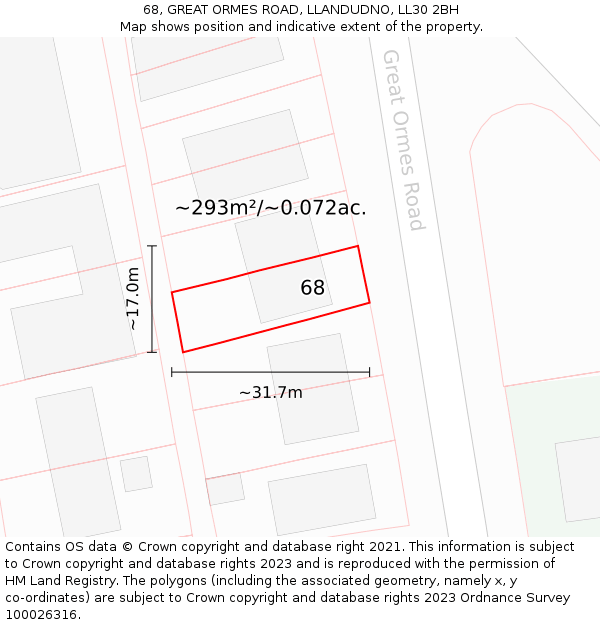 68, GREAT ORMES ROAD, LLANDUDNO, LL30 2BH: Plot and title map