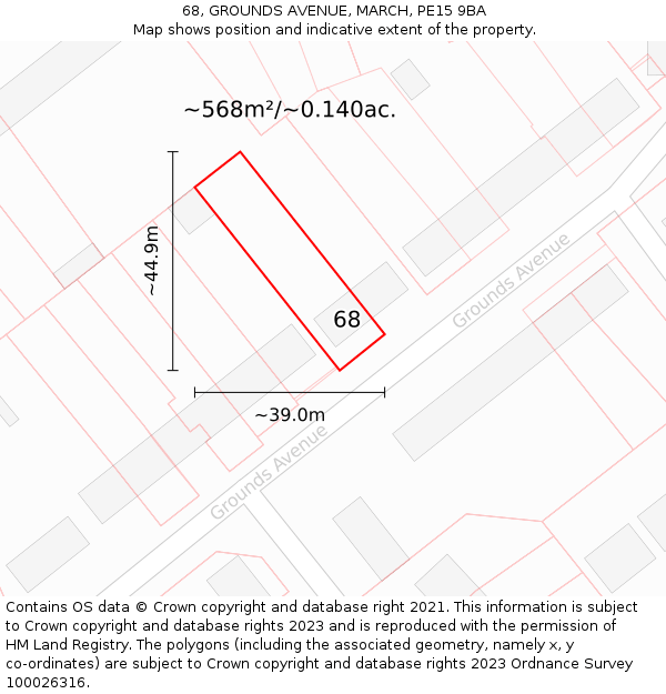 68, GROUNDS AVENUE, MARCH, PE15 9BA: Plot and title map