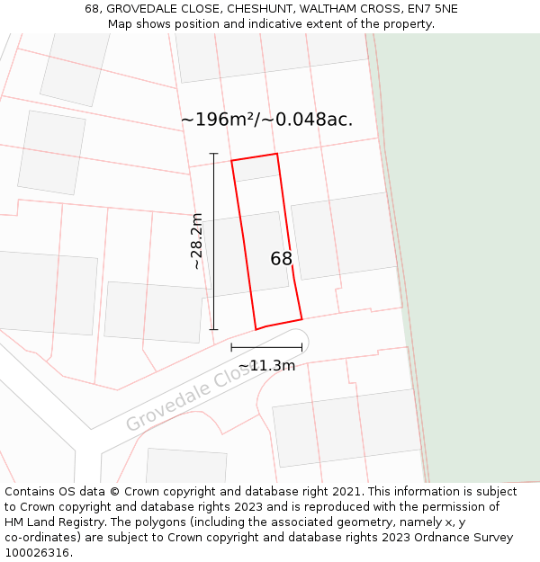 68, GROVEDALE CLOSE, CHESHUNT, WALTHAM CROSS, EN7 5NE: Plot and title map