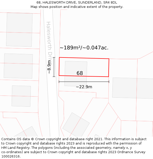 68, HALESWORTH DRIVE, SUNDERLAND, SR4 8DL: Plot and title map