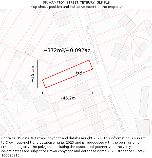 68, HAMPTON STREET, TETBURY, GL8 8LE: Plot and title map