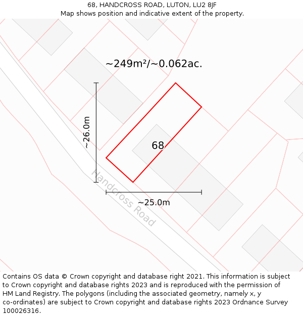 68, HANDCROSS ROAD, LUTON, LU2 8JF: Plot and title map