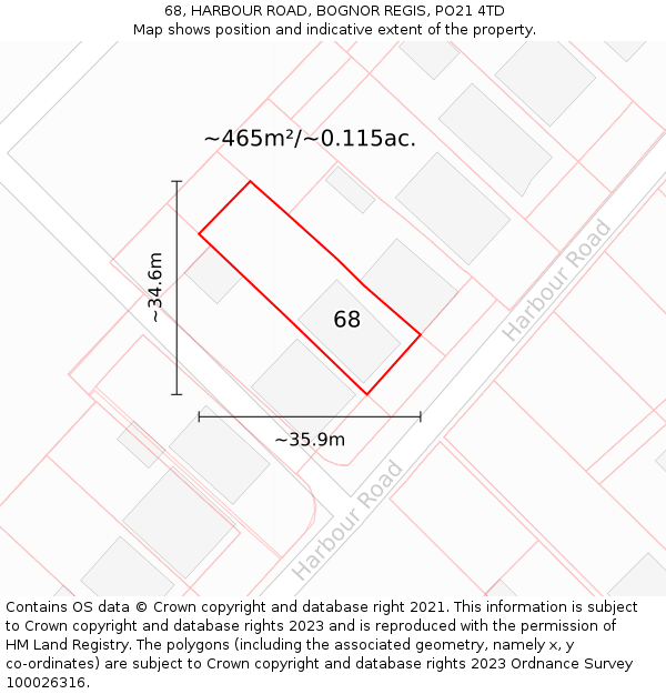 68, HARBOUR ROAD, BOGNOR REGIS, PO21 4TD: Plot and title map