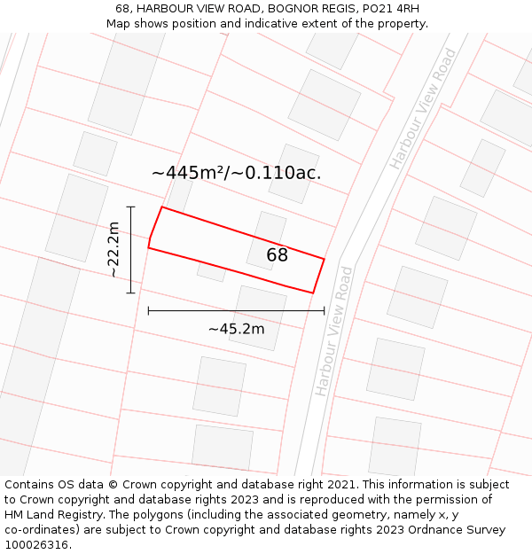 68, HARBOUR VIEW ROAD, BOGNOR REGIS, PO21 4RH: Plot and title map