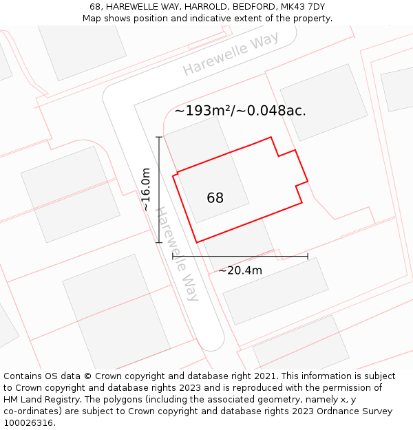 68, HAREWELLE WAY, HARROLD, BEDFORD, MK43 7DY: Plot and title map