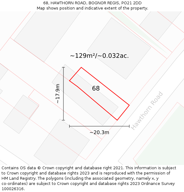 68, HAWTHORN ROAD, BOGNOR REGIS, PO21 2DD: Plot and title map