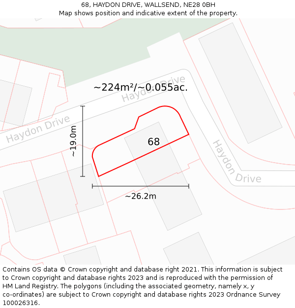 68, HAYDON DRIVE, WALLSEND, NE28 0BH: Plot and title map