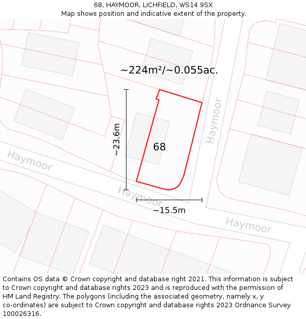 68, HAYMOOR, LICHFIELD, WS14 9SX: Plot and title map