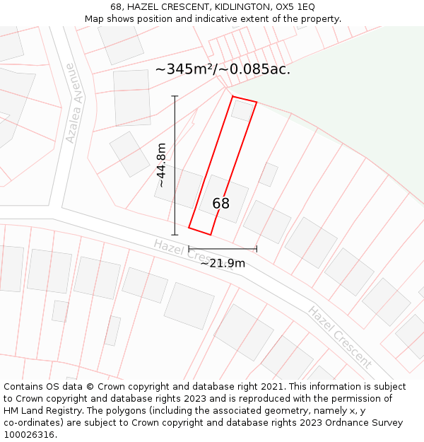 68, HAZEL CRESCENT, KIDLINGTON, OX5 1EQ: Plot and title map