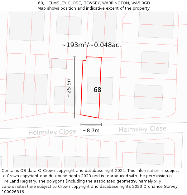 68, HELMSLEY CLOSE, BEWSEY, WARRINGTON, WA5 0GB: Plot and title map