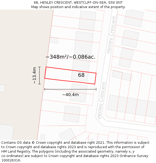 68, HENLEY CRESCENT, WESTCLIFF-ON-SEA, SS0 0NT: Plot and title map